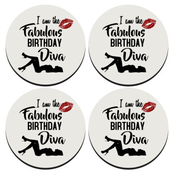 I am the fabulous Birthday Diva, ΣΕΤ 4 Σουβέρ ξύλινα στρογγυλά (9cm)