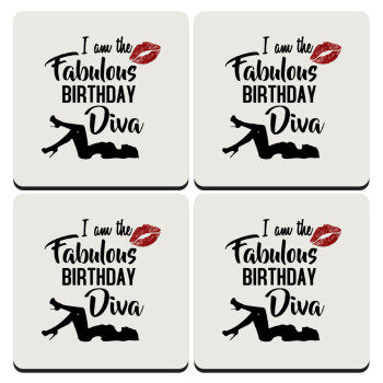 I am the fabulous Birthday Diva, ΣΕΤ 4 Σουβέρ ξύλινα τετράγωνα (9cm)