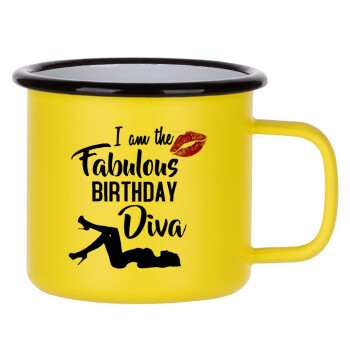 I am the fabulous Birthday Diva, Κούπα Μεταλλική εμαγιέ ΜΑΤ Κίτρινη 360ml