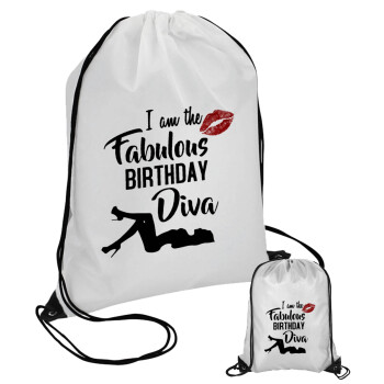 I am the fabulous Birthday Diva, Τσάντα πουγκί με μαύρα κορδόνια (1 τεμάχιο)