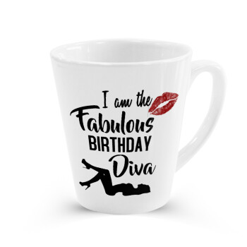 I am the fabulous Birthday Diva, Κούπα κωνική Latte Λευκή, κεραμική, 300ml