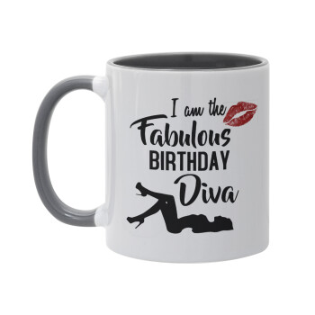 I am the fabulous Birthday Diva, Κούπα χρωματιστή γκρι, κεραμική, 330ml