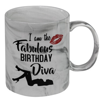 I am the fabulous Birthday Diva, Κούπα κεραμική, marble style (μάρμαρο), 330ml
