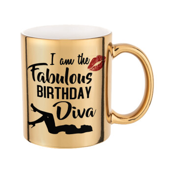 I am the fabulous Birthday Diva, Κούπα κεραμική, χρυσή καθρέπτης, 330ml