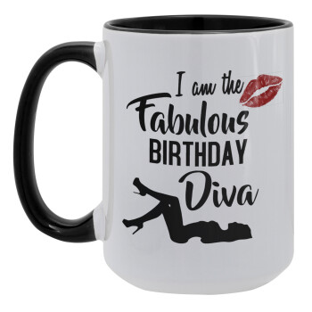 I am the fabulous Birthday Diva, Κούπα Mega 15oz, κεραμική Μαύρη, 450ml