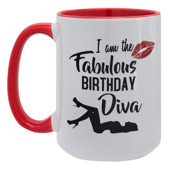 I am the fabulous Birthday Diva, Κούπα Mega 15oz, κεραμική Κόκκινη, 450ml