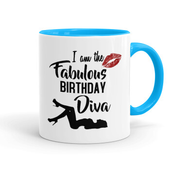 I am the fabulous Birthday Diva, Mug colored light blue, ceramic, 330ml
