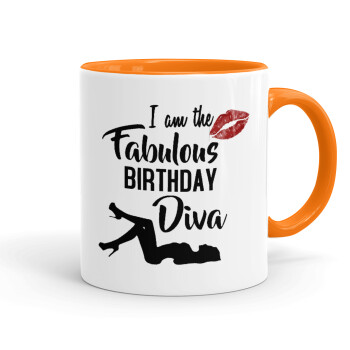 I am the fabulous Birthday Diva, Mug colored orange, ceramic, 330ml