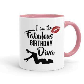 I am the fabulous Birthday Diva, Κούπα χρωματιστή ροζ, κεραμική, 330ml
