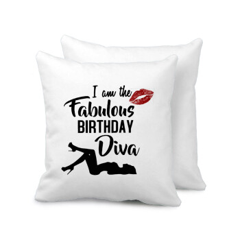 I am the fabulous Birthday Diva, Sofa cushion 40x40cm includes filling