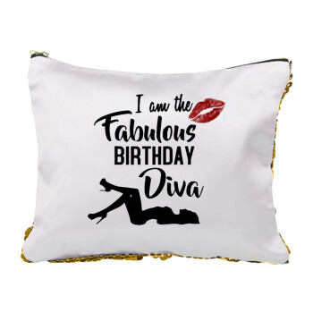 I am the fabulous Birthday Diva, Τσαντάκι νεσεσέρ με πούλιες (Sequin) Χρυσό