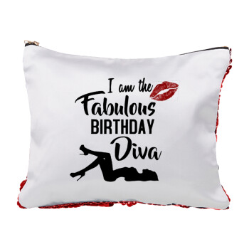 I am the fabulous Birthday Diva, Τσαντάκι νεσεσέρ με πούλιες (Sequin) Κόκκινο