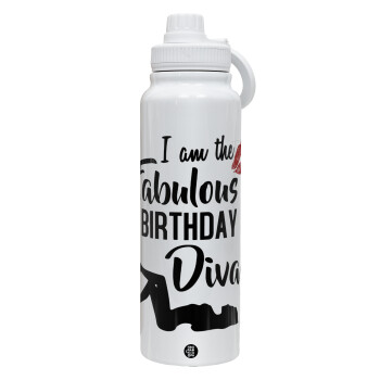 I am the fabulous Birthday Diva, 1L Stainless Steel Thermal Bottle with Phone Holder & Double Wall Insulation