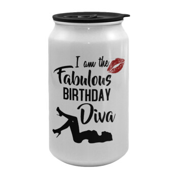 I am the fabulous Birthday Diva, Κούπα ταξιδιού μεταλλική με καπάκι (tin-can) 500ml
