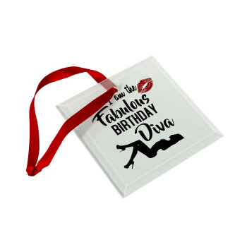 I am the fabulous Birthday Diva, Στολίδι Χριστουγεννιάτικο στολίδι γυάλινο τετράγωνο 9x9cm