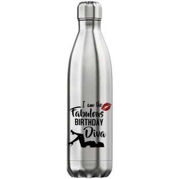 I am the fabulous Birthday Diva, Μεταλλικό παγούρι θερμός Inox (Stainless steel), διπλού τοιχώματος, 750ml