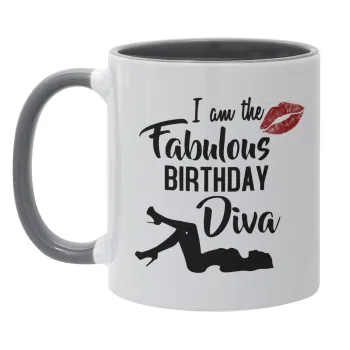 I am the fabulous Birthday Diva, Κούπα χρωματιστή γκρι, κεραμική, 330ml