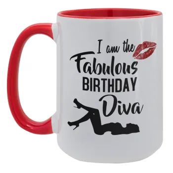 I am the fabulous Birthday Diva, Κούπα Mega 15oz, κεραμική Κόκκινη, 450ml