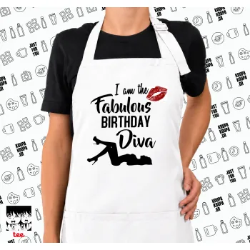 I am the fabulous Birthday Diva, Ποδιά μακριά Σεφ ολόσωμη με τσέπες white (ΕΝΗΛΙΚΩΝ)