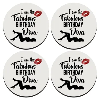 I am the fabulous Birthday Diva, ΣΕΤ 4 Σουβέρ ξύλινα στρογγυλά (9cm)
