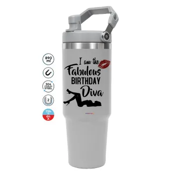 I am the fabulous Birthday Diva, ΓΚΡΙ χρώματος Θερμός Ανοξείδωτο 890ml (30oz) με χερούλι