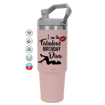 I am the fabulous Birthday Diva, ΡΟΖ χρώματος Θερμός Ανοξείδωτο 890ml (30oz) με χερούλι