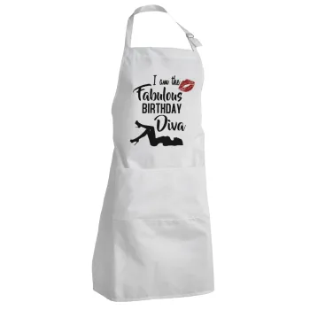 I am the fabulous Birthday Diva, Adult Chef Apron (with sliders and 2 pockets)