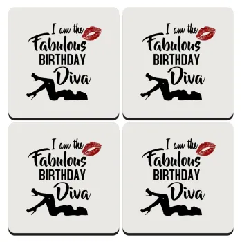 I am the fabulous Birthday Diva, ΣΕΤ 4 Σουβέρ ξύλινα τετράγωνα (9cm)