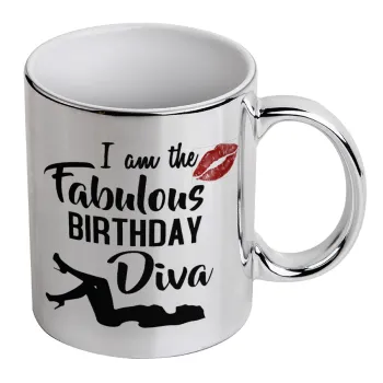 I am the fabulous Birthday Diva, Κούπα κεραμική, ασημένια καθρέπτης, 330ml