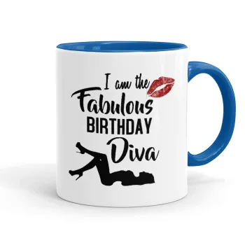 I am the fabulous Birthday Diva, Mug colored blue, ceramic, 330ml