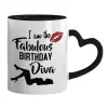 Mug heart black handle, ceramic, 330ml