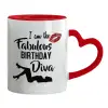Mug heart red handle, ceramic, 330ml