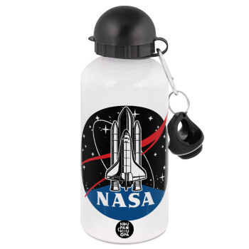 NASA Badge, Metal water bottle, White, aluminum 500ml