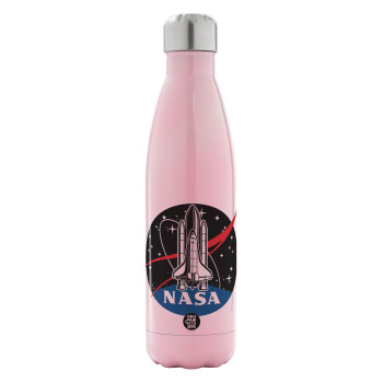 NASA Badge, Metal mug thermos Pink Iridiscent (Stainless steel), double wall, 500ml