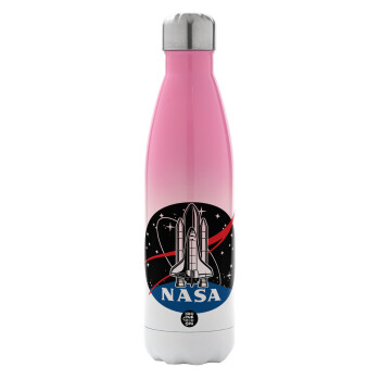NASA Badge, Μεταλλικό παγούρι θερμός Ροζ/Λευκό (Stainless steel), διπλού τοιχώματος, 500ml