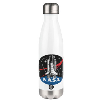 NASA Badge, Μεταλλικό παγούρι θερμός Λευκό (Stainless steel), διπλού τοιχώματος, 500ml
