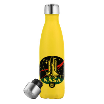 NASA Badge, Μεταλλικό παγούρι θερμός Κίτρινος (Stainless steel), διπλού τοιχώματος, 500ml