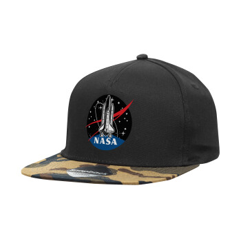 NASA Badge, Καπέλο Ενηλίκων Flat Snapback Μαύρο/Παραλαγή, (100% ΒΑΜΒΑΚΕΡΟ, ΕΝΗΛΙΚΩΝ, UNISEX, ONE SIZE)