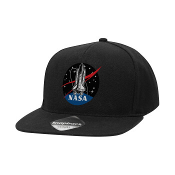 NASA Badge, Καπέλο Ενηλίκων Flat Snapback Μαύρο, (100% ΒΑΜΒΑΚΕΡΟ TWILL, ΕΝΗΛΙΚΩΝ, UNISEX, ONE SIZE)