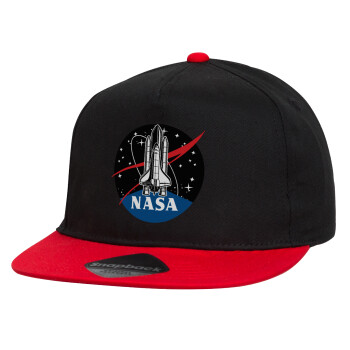 NASA Badge, Καπέλο παιδικό Flat Snapback, Μαύρο/Κόκκινο (100% ΒΑΜΒΑΚΕΡΟ, ΠΑΙΔΙΚΟ, UNISEX, ONE SIZE)
