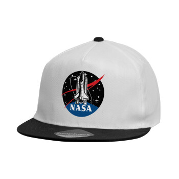 NASA Badge, Καπέλο παιδικό Flat Snapback, Λευκό (100% ΒΑΜΒΑΚΕΡΟ, ΠΑΙΔΙΚΟ, UNISEX, ONE SIZE)