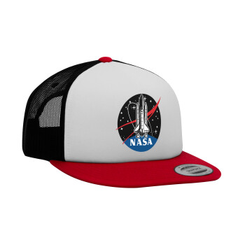 NASA Badge, Καπέλο Ενηλίκων Foam Flat Snapback με Δίχτυ Κόκκινο-Λευκό-Μαύρο (POLYESTER, ΕΝΗΛΙΚΩΝ, UNISEX, ONE SIZE)