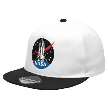 NASA Badge, Καπέλο Ενηλίκων Flat Snapback Λευκό/Μαύρο, (POLYESTER, ΕΝΗΛΙΚΩΝ, UNISEX, ONE SIZE)