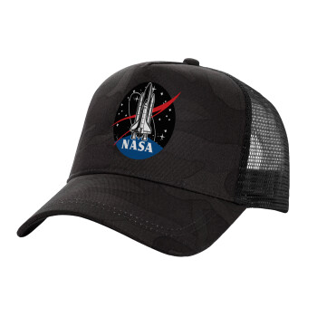 NASA Badge, Καπέλο Ενηλίκων Structured Trucker, με Δίχτυ, (παραλλαγή) Army σκούρο (100% ΒΑΜΒΑΚΕΡΟ, ΕΝΗΛΙΚΩΝ, UNISEX, ONE SIZE)