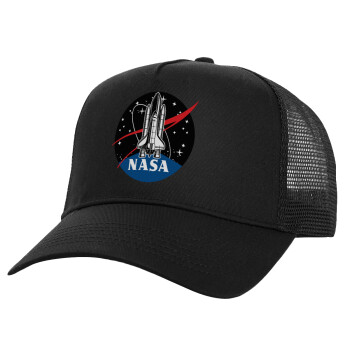 NASA Badge, Structured Trucker Adult Hat, with Mesh, Black (100% COTTON, ADULT, UNISEX, ONE SIZE)