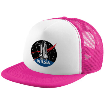 NASA Badge, Καπέλο παιδικό Soft Trucker με Δίχτυ Pink/White 