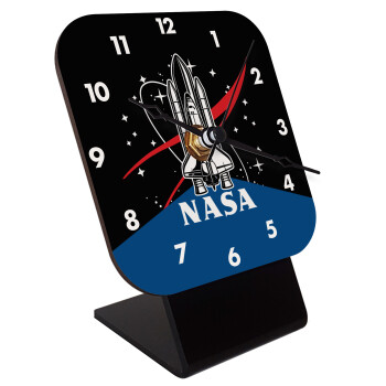 NASA Badge, Quartz Wooden table clock with hands (10cm)