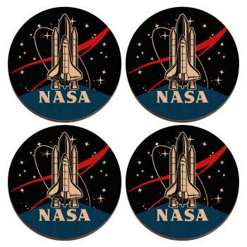 NASA Badge, ΣΕΤ x4 Σουβέρ ξύλινα στρογγυλά plywood (9cm)