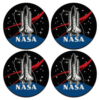 NASA Badge, SET of 4 round wooden coasters (9cm)