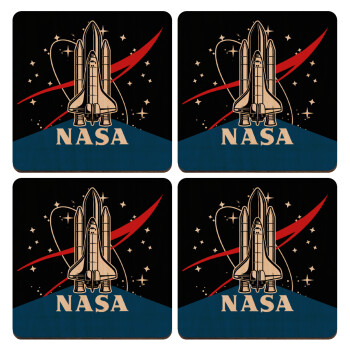 NASA Badge, ΣΕΤ x4 Σουβέρ ξύλινα τετράγωνα plywood (9cm)
